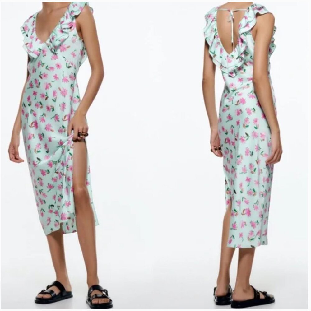 Zara Plunge Neck Sleeveless Sundress with Ruffles